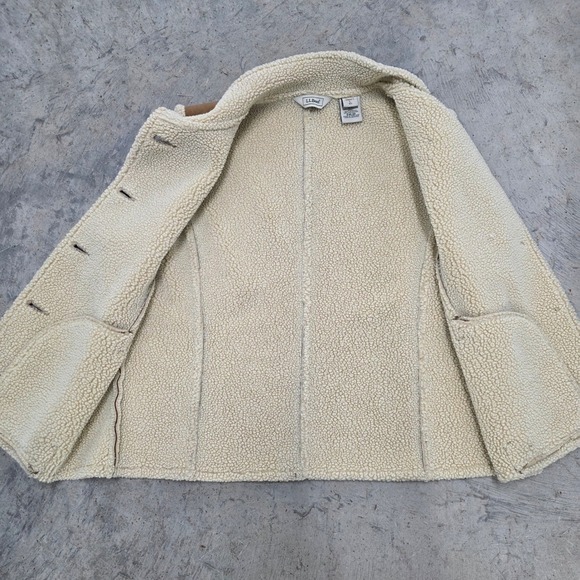 Vintage LL Bean Womens L Tan Suede Sherpa Lined Vest Snap Front Collar Classic - Picture 4 of 6